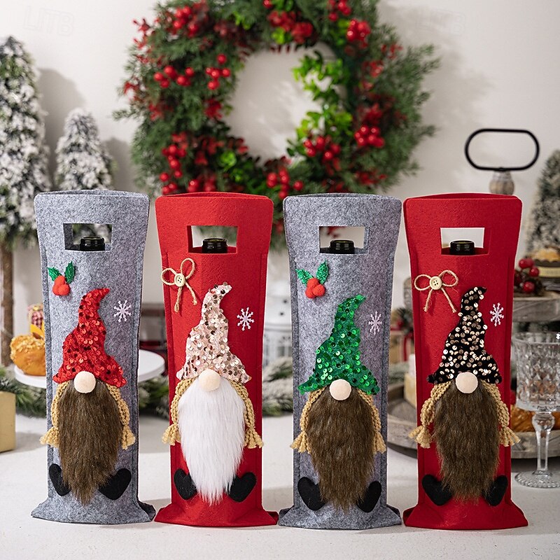 Christmas Rudolph Wine Bottle Bag Festive Holiday Bottle Cover Party Decoration Cute Gnome Wine Sleeve Perfect Christmas Table Accent Home Celebration Accessory