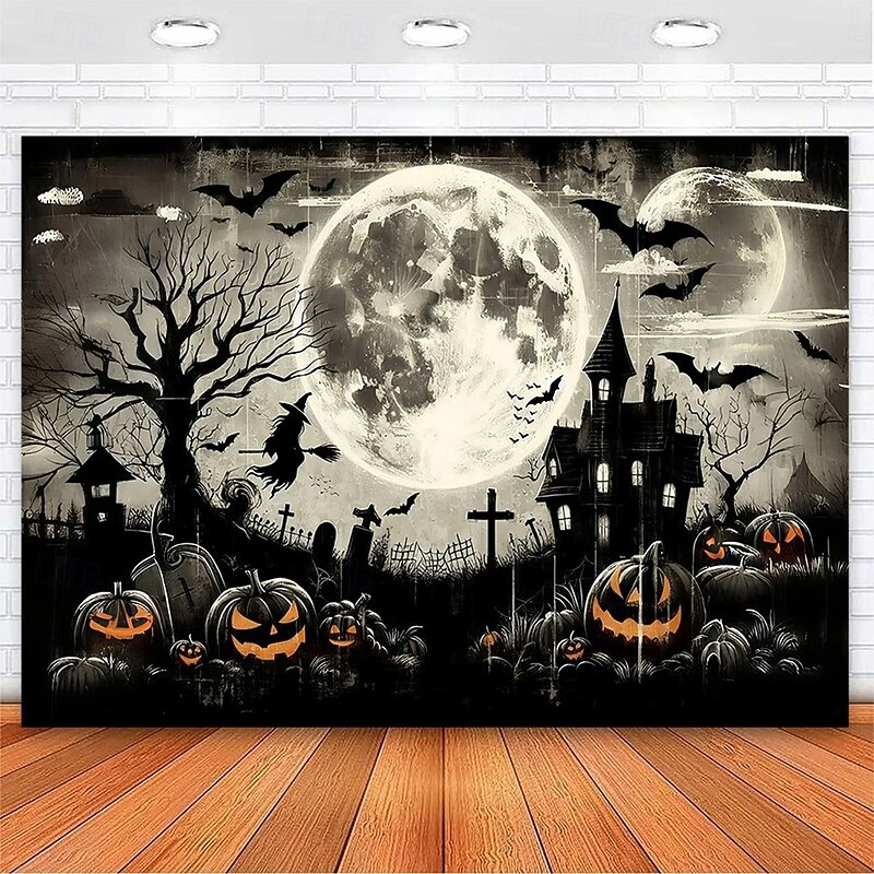 Halloween Creepy Forest Photo Backdrop, Hanging Tapestry Wall Art with Ghost & Graveyard Design, Large Mural Blanket Curtain for Home, Bedroom, or Living Room Decoration4