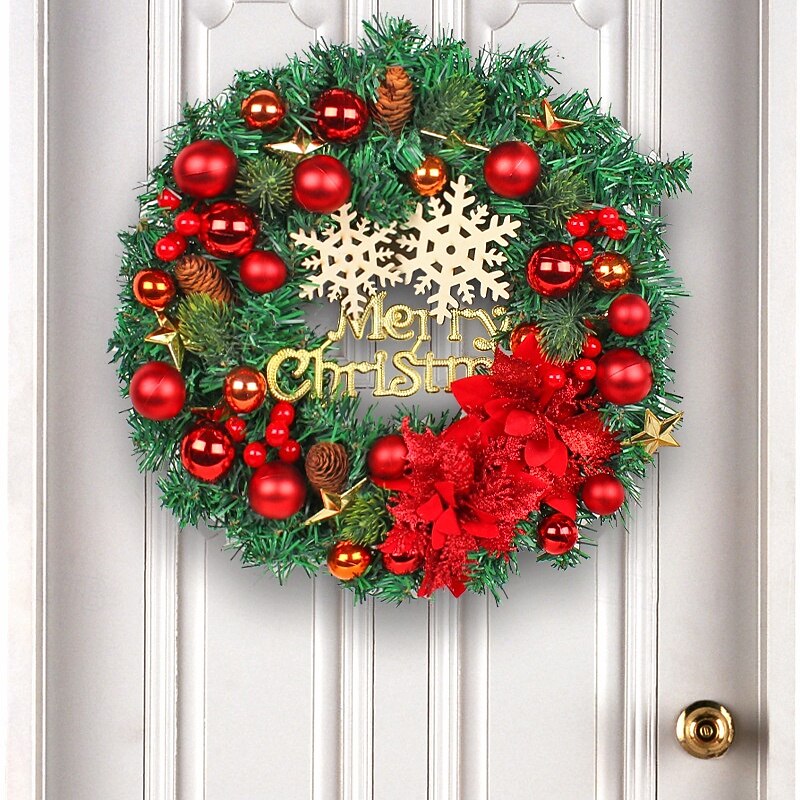 Christmas Snowflake Wreath Door Hanging Festive Holiday Garland with Christmas Balls Rattan Mall Window Display Perfect Seasonal Christmas Decoration for Home Party4