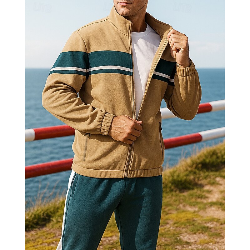 Men's Casual Tracksuit Sweatsuit Sets Sportswear Full Zip Color Block Clothing Suit Fall Black Green Outdoor Travel Sports High Waist Windbreaker Long Sleeve Sport Activewear Micro-elastic Regular Fit2