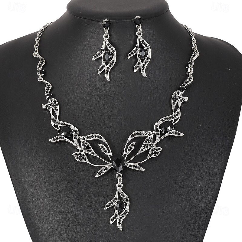 Bridal Jewelry Sets 1 set Zircon Rhinestone Alloy 1 Necklace Earrings Women's Fashion Personalized Luxury Cute Geometrical Leaf Flower irregular Jewelry Set For Wedding Party Party Evening Wear2