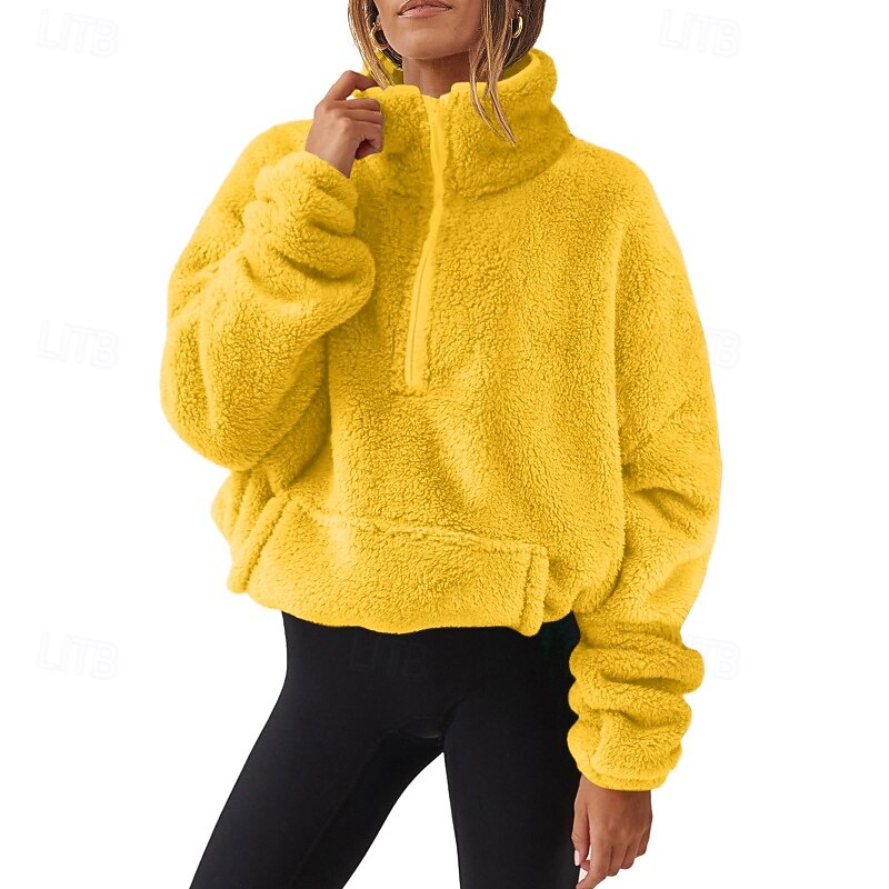 Women's Pullover Sweatshirt Sweatshirts Plain Streetwear Casual Long Sleeve Turtleneck Regular Tops Street Holiday Going out Half Zipper Quarter Zipper Zipper Pocket Yellow Pink Wine Dark Pink Purple2