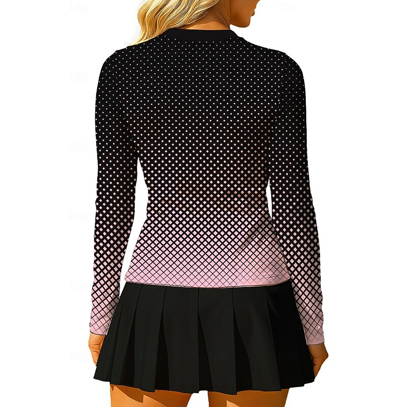 Women's Geometric Gradient Tops Sport Shirt Tennis Shirt Tennis Top Long Sleeve Zipper Floral UPF50+ UV Resistant High Elasticity Moisture Wicking Breathable Volleyball Tennis Golf Crew Neck Round2
