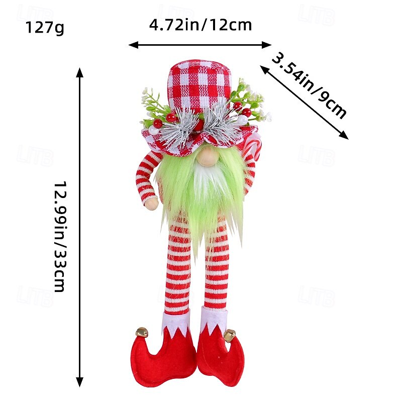Christmas Cute Long Leg Doll with Green Beard Red White Plaid Hat No Face Plush Home Decoration Festive Holiday Figurine Gift Idea3