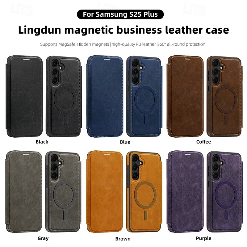 Phone Case For Samsung Galaxy S25 Ultra S24 Plus S23 Ultra Plus S22 Ultra Back Cover Magnetic Card Slot Shockproof Retro TPU PU Leather