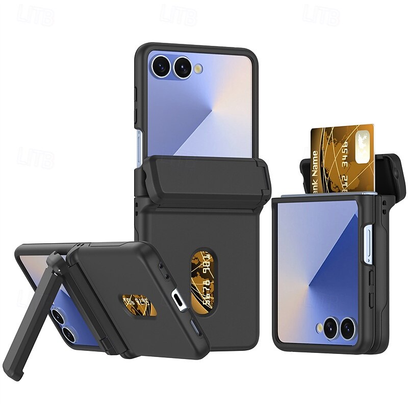 Phone Case For Samsung Galaxy Z Flip 7 Z Flip 6 Back Cover with Stand Holder Card Slot Shockproof PC3