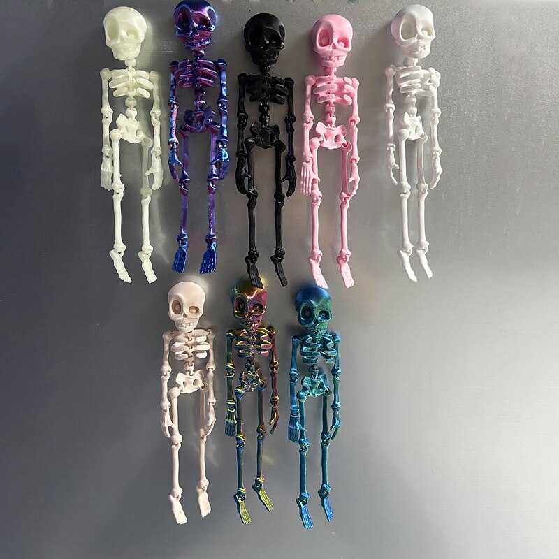 Halloween 3D Printed Vintage Skeleton Magnetic Figurine Set – Articulated Jointed Skeletons, Movable Halloween Toys for Kids, Creative Fridge Magnets Décor3