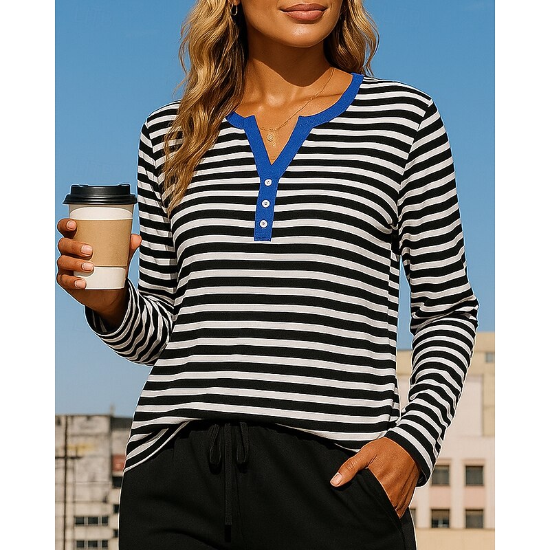 Women's Pullover Sweatshirt Casual Tops Long Sleeve Top Athleisure Fall V Neck Stripes Fashion Outdoor Travel Sportswear Activewear Black Pink Red3