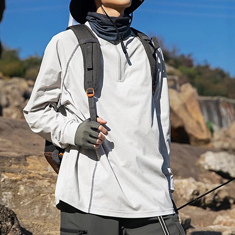 Men's Hiking Shirt Hiking top Long Sleeve Top Outdoor UV Sun Protection Quick Dry Breathable Polyester Black Green Grey Tennis Golf Running