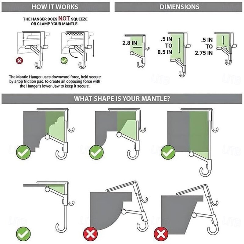 Adjustable Christmas Garland and Stocking Hanger 2 In 1 Fireplace Hanger, Metal Christmas Stocking Holder, No Drill, Fits 0.5" to 8.5" Mantles, Holds Up to 20 Lbs4
