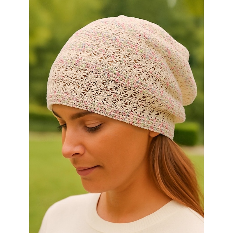 Women's Lace Knit Slouchy Beanie – Lightweight Breathable Polyester Skull Cap for Spring, Fall, Outdoor Walks and Daily Casual Wear