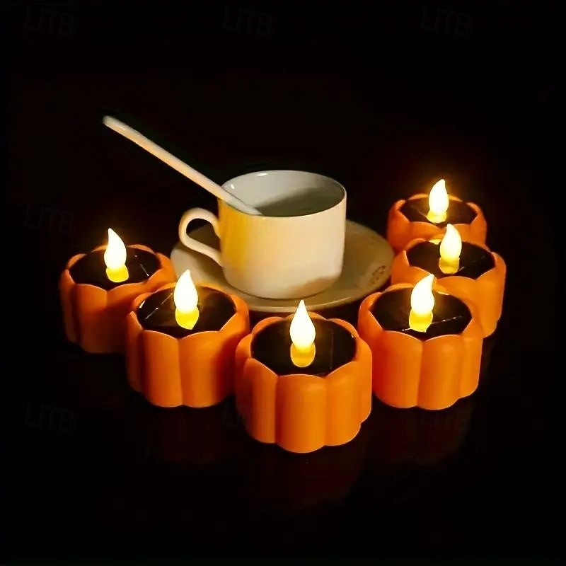 6PCS Solar LED Pumpkin Lantern Halloween Warm Color Flameless Candle Light Outdoor Waterproof Suitable for Halloween Party and Garden Yard Holiday Decoration4