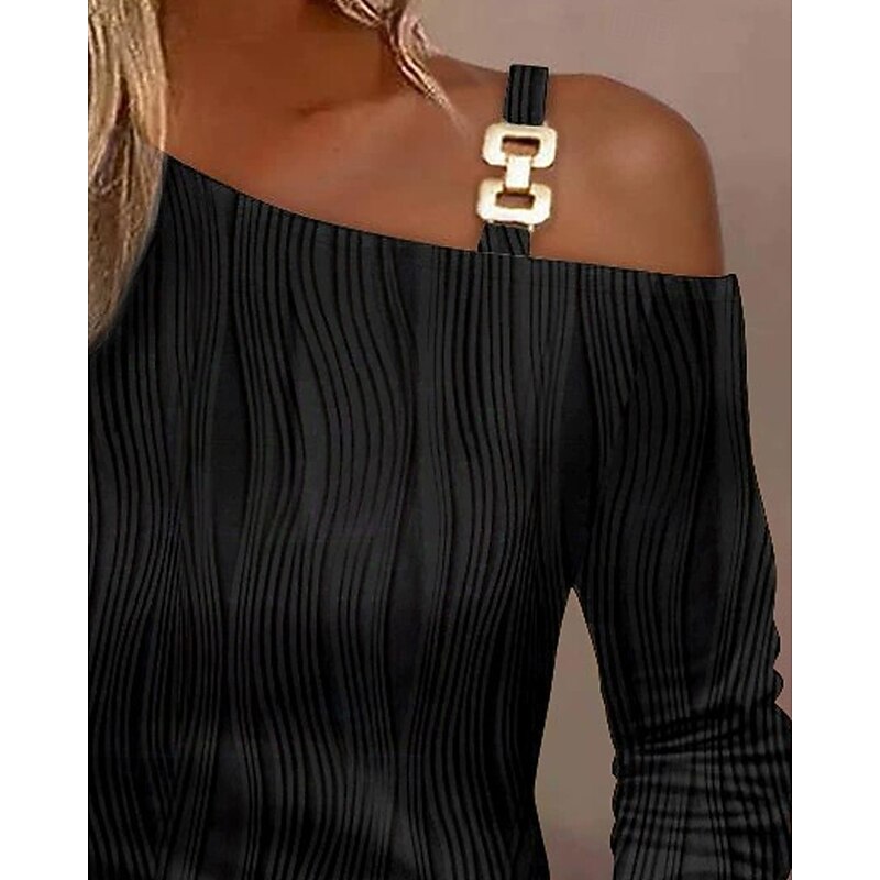 Women's T Shirt Plain Casual Long Sleeve One Shoulder Regular Tops Daily Going out Weekend Black White Pink Summer4