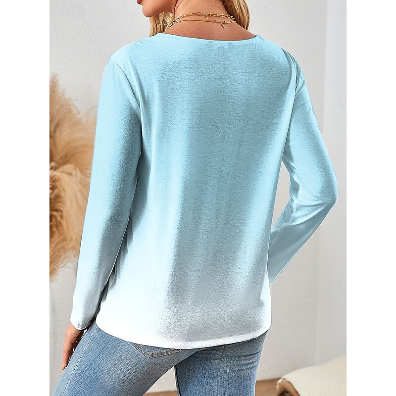 Women's T Shirt Graphic Cartoon Gradient Vintage Stylish Classic Long Sleeve Crew Neck Regular Tops Daily Print Pink Blue Purple Green Spring Fall Winter2