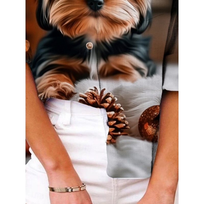 Women's Shirt Dog Active Daily Stylish Long Sleeve Shirt Collar Regular Tops Daily Holiday Buttons Print Black Summer Spring Fall2