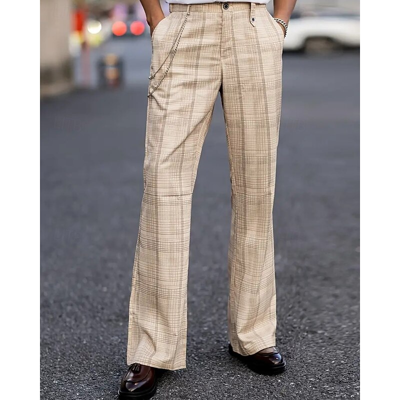Men's Dress Pants Trousers Chinos Pocket Buttons Plaid Comfort Formal Party Work Fashion Classic Style Khaki Micro-elastic4