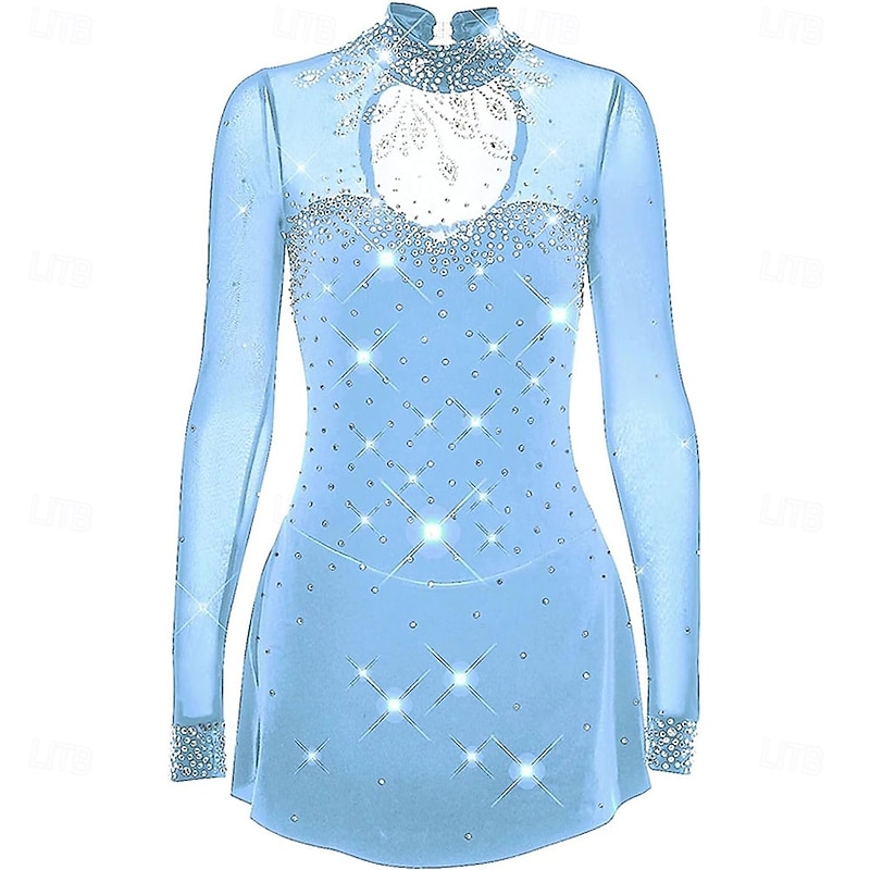 Women Ice Figure Skating Dress Girls Black Rhinestones Competition Dancewear