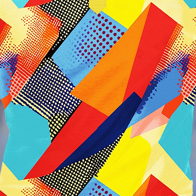 Men's Polo Vacation Street Turndown Short Sleeve Vacation Geometric Color Block Buttons Summer Grey Yellow Green Purple Polo3