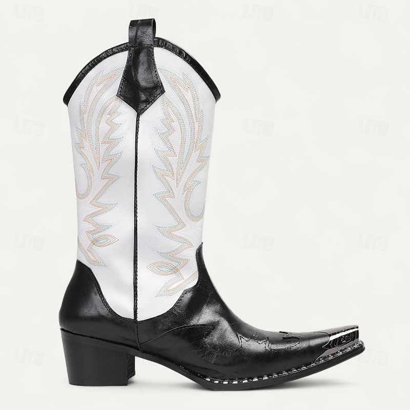 Men's Black and White Western Cowboy Boots – Embroidered Tall Rodeo Boots for Ranch Style, Country Events and Line Dancing4