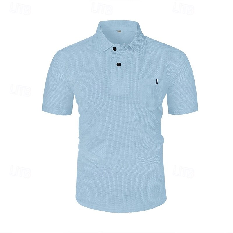 Men's Golf Shirt Golf Polos Shirts Casual Sports Lapel Short Sleeve Basic Comfortable Plain Buttons Jacquard Summer All Seasons Regular Fit Black Blue Navy Blue Sky Blue Golf Shirt3