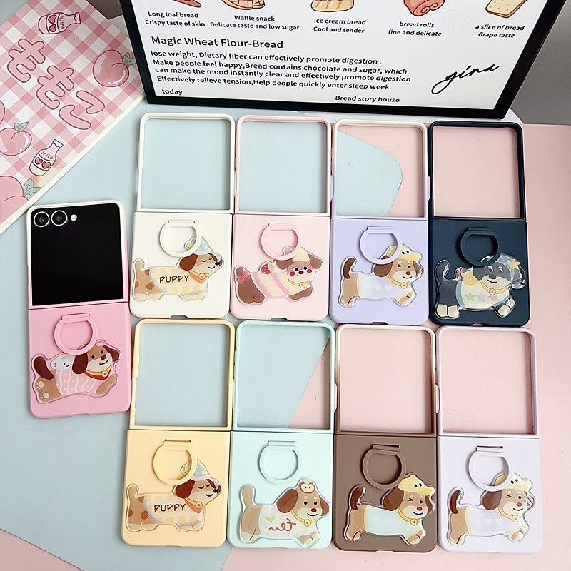 Phone Case For Samsung Galaxy Z Flip 7 Z Flip 6 Z Flip 5 Back Cover Kickstand Shockproof Dog TPU PC