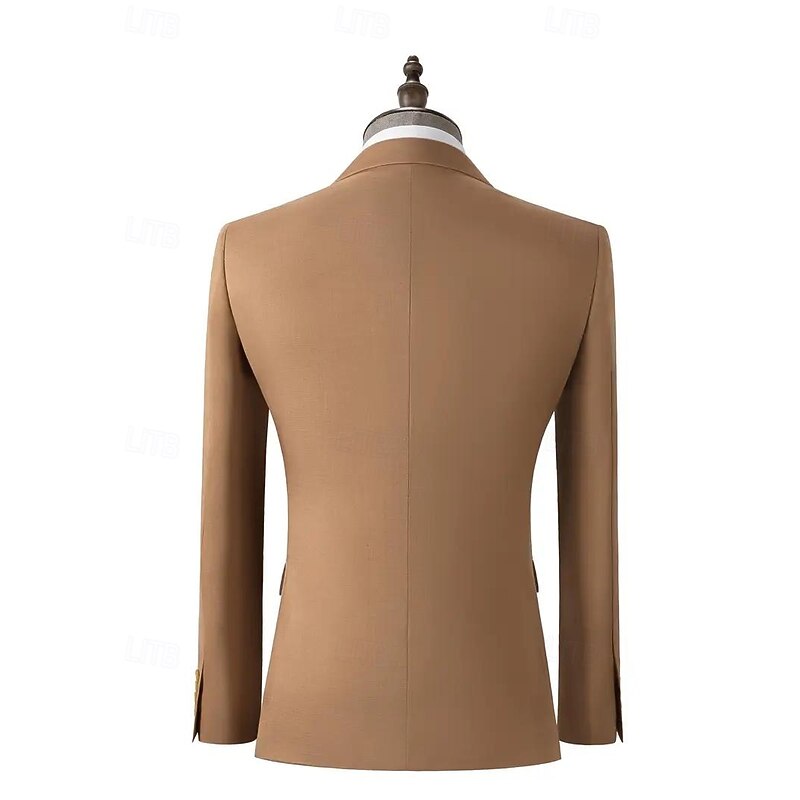 Men's Party Business Wedding Suits Notch Lapel Brown Formal Solid Colored Tailored Fit 2 Piece Single Breasted Two-buttons2