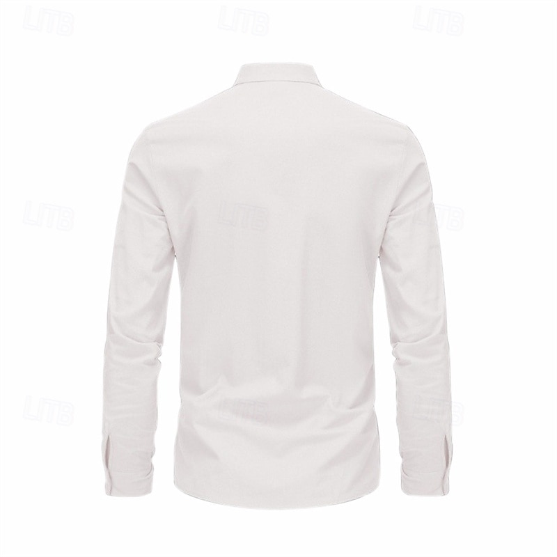 Men's Shirt Popover Shirt Summer Shirt Casual Shirt Beach Shirt Black White khaki Dark Blue Gray Long Sleeve Plain Band Collar Vacation Hawaiian Clothing Apparel Fashion Casual Comfortable3