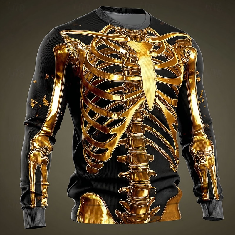 Halloween Men's Skeleton Pullover Sweater Jumper Knitwear Crewneck Casual Dark Vacation Daily Festival 3D Print Keep Warm Long Sleeve Spring Fall Winter Red Purple Gold