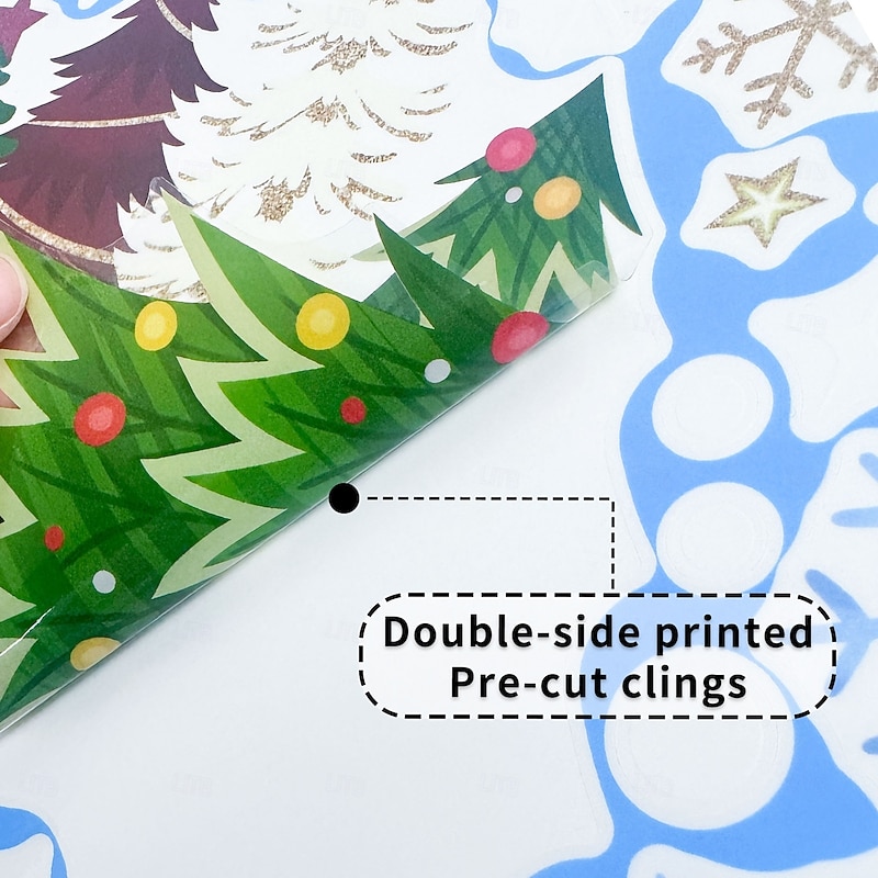 5 Sheets Christmas Window Cling Wall Sticker Decals Decorations, Creative Snowflakes, Hanging Ornaments & Christmas Trees, Static Cling, Storefront & Home Decor3