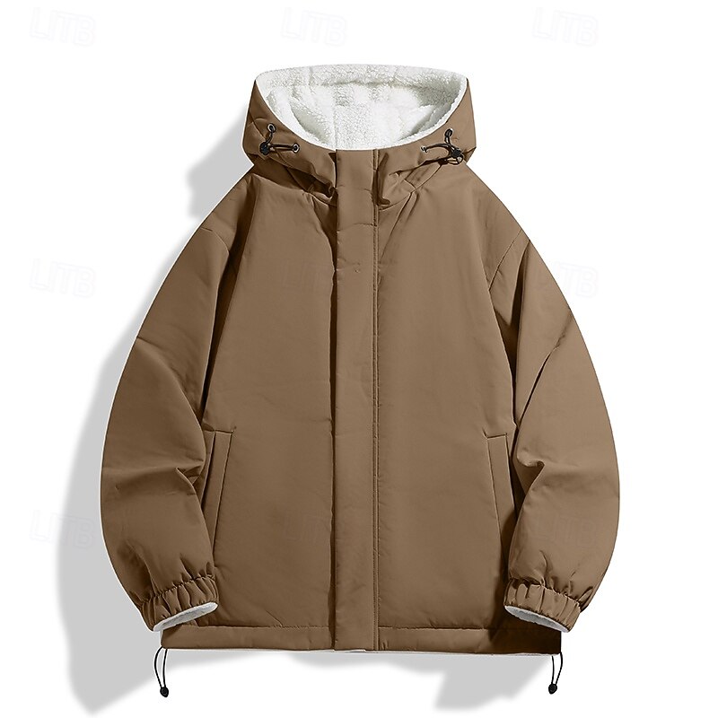 Men's Fleece Jacket Casual Jacket Outdoor Vacation Warm Zipper Pocket Fall Winter Plain Fashion Streetwear Standing Collar Regular Gray Green Black Ink Blue Purple Coffee Jacket3