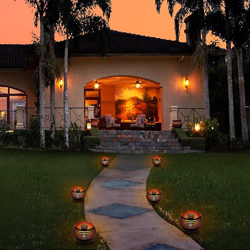 Solar Lanterns Outdoor Waterproof, Solar Table Lamp for Outside Patio, Metal Pot with Warm Yellow Dancing Flickering Flame Light LED Tabletop Lamp Decorative for Garden Decor, Landscape, Yard4