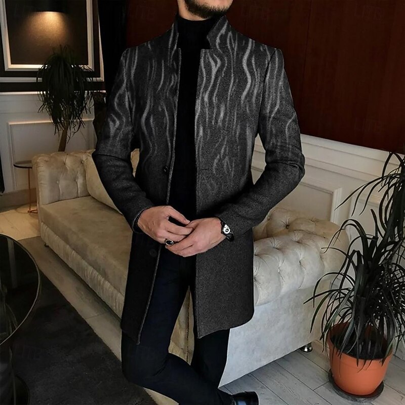 Men Ombre Geometric Line Overcoat Coat Casual Business Casual Daily 3D Print Buttons Front Pocket Spring Fall Winter Notch Long Sleeve Black Red2