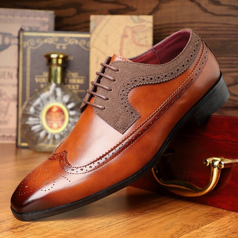 Men's Wingtip Oxford Dress Shoes in Brown and Maroon – Classic Brogue Style for Business and Semi-Formal Events