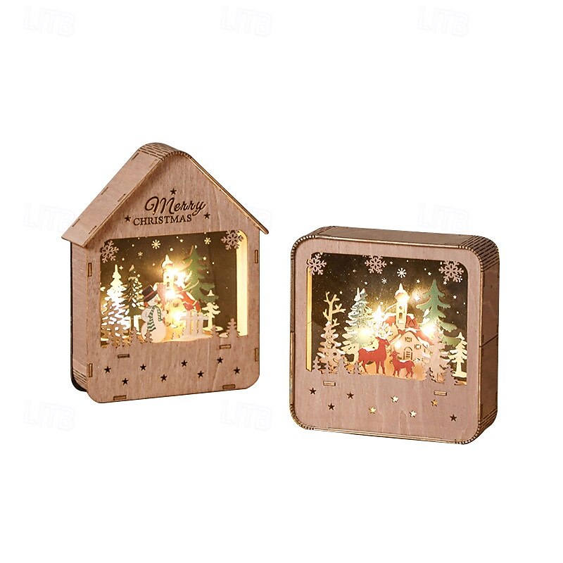 Christmas Santa Wooden Cabin, Light-Up Painted LED Night Light, Festive Desktop Ornament, Holiday Home Decor, Charming Seasonal Decoration4