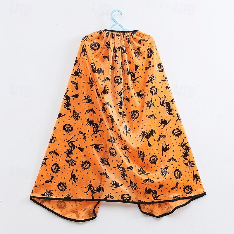 Kids Girls' Halloween Cape Pumpkin Fashion Outdoor Coat Outerwear 4-12 Years Fall Black Orange2