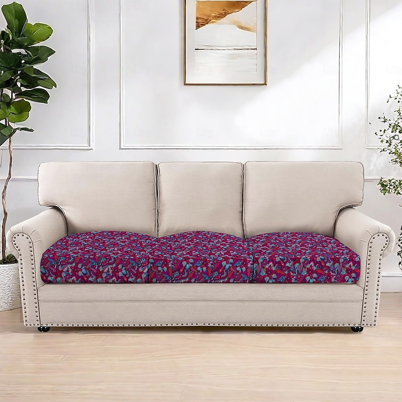 Floral Yarn-Dyed Microfiber Seat Cushion Cover, Stretchable and Washable Slipcover for Dining Chairs and Patio Furniture3