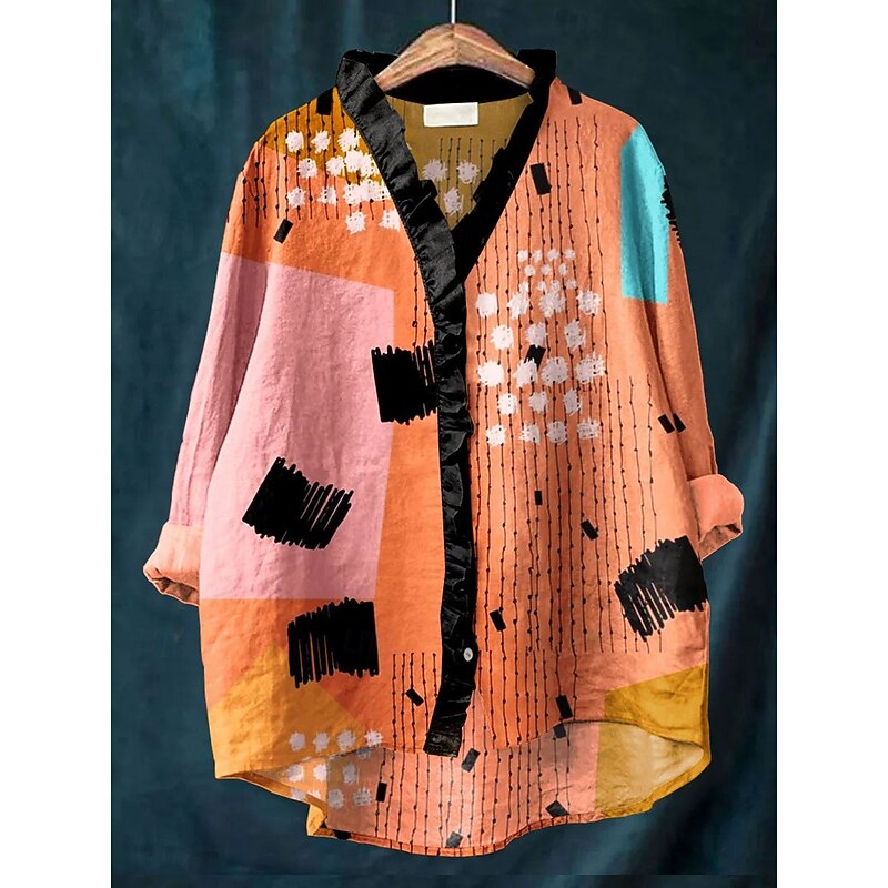 Women's Blouse Graphic Animal Geometric Elegant Bohemia Active Long Sleeve Daily Holiday Going out Ruffle Yellow Pink Blue Orange Green Spring Fall3
