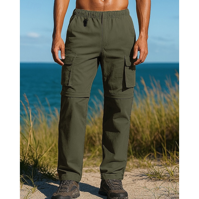 Men's Convertible Zip Off Pants Hiking Pants Trousers Softshell Pants Outdoor Regular Fit Waterproof Windproof Bottoms Pocket Elastic Waist Black Army Green Camping / Hiking Running S M L XL XXL4