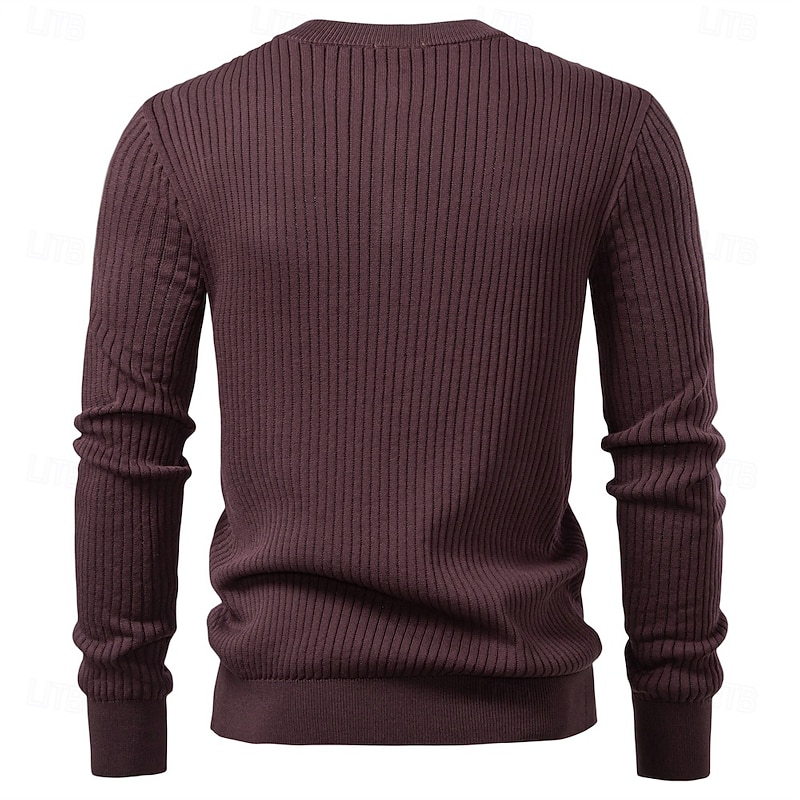 Men's Pullover Sweater Jumper Knit Tunic Buttons Solid Color Henley Vintage Daily School Home Clothing Apparel Spring Fall Black Burgundy S M L4
