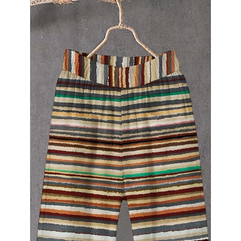 Women's Chinos Pants Trousers Streetwear Casual Full Length High Waist Striped Elastic Waist Print Breathability Comfortable Stretchy Vacation Street Daily Wear Rainbow Summer Spring Fall Regular Fit2