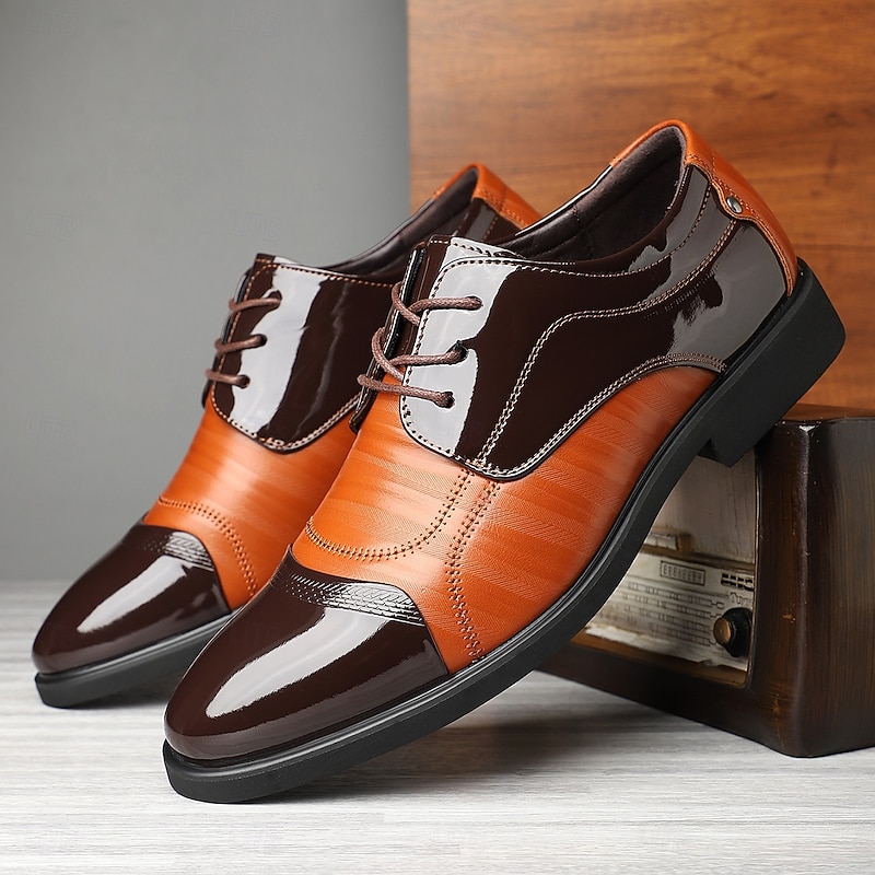 Men's Colorblock Patent Faux Leather Oxford Shoes – Modern Dress Shoes for Weddings and Evening Events2