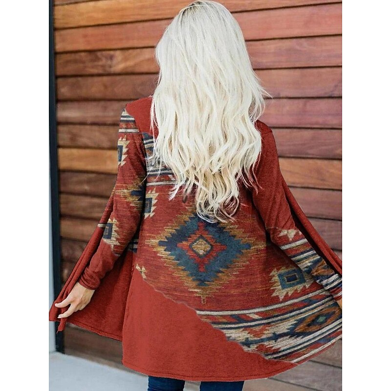 Women's Casual Jacket Warm Comfortable Irregular Hem Elegant Vintage Fashion Modern Street Casual Athleisure Daily Long Collarless Loose Fit Long Sleeve Outerwear Red Orange Brown Fall4
