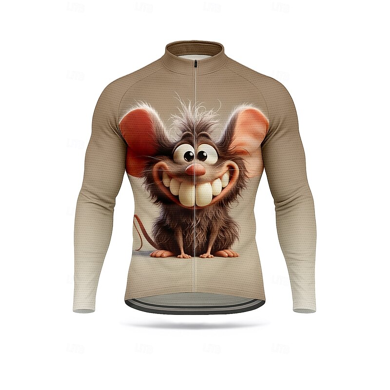 Men's Tops Cycling Jersey Graphic Animal Long Sleeve Bike Jersey Top with 3 Rear Pockets Sun Sun Protection Sunscreen Quick Dry Sports Brown Clothing Apparel