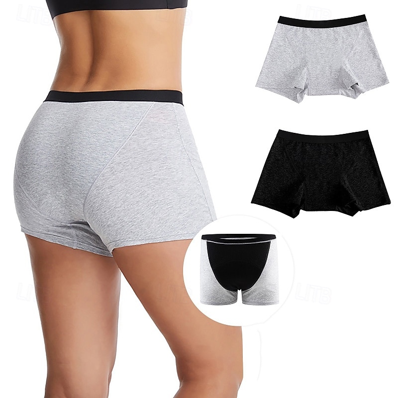 Women's Panties Boyshorts Elastic WaistNightwearCotton Holiday Weekend Solid Colored Casual Black Gray Summer