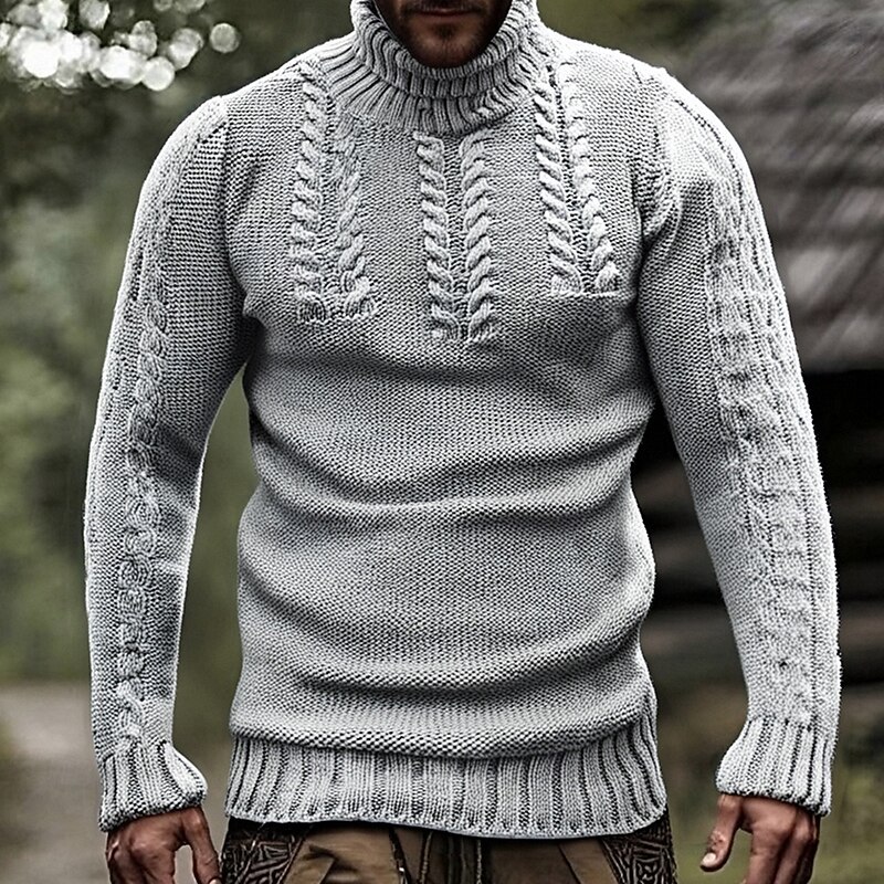 Men's Pullover Sweater Jumper Knit Sweater Ribbed Knit Regular Tops Knitted Plain Turtleneck Fashion Basic Vacation Daily Wear Clothing Apparel Fall Winter Black White S M L