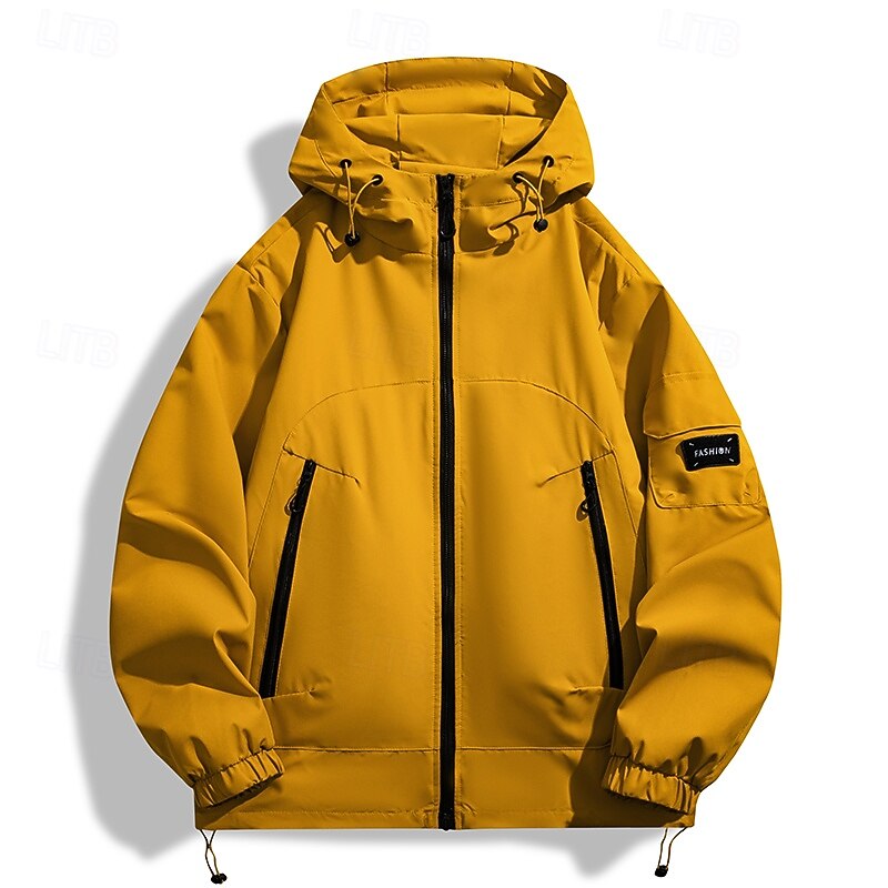 Men's Jacket Casual Jacket Outdoor Vacation Warm Zipper Pocket Fall Winter Plain Fashion Streetwear Standing Collar Regular Black Blue Army Green Goldenrod Raspberry Jacket3