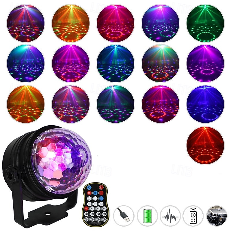 Portable Sound Activated Party Lights Indoor Rechargeable Battery Powered/USB Dj Disco Ball Strobe Lights for Car Room Adults Gifts New Years Eve Party Supplies Christmas Decorations