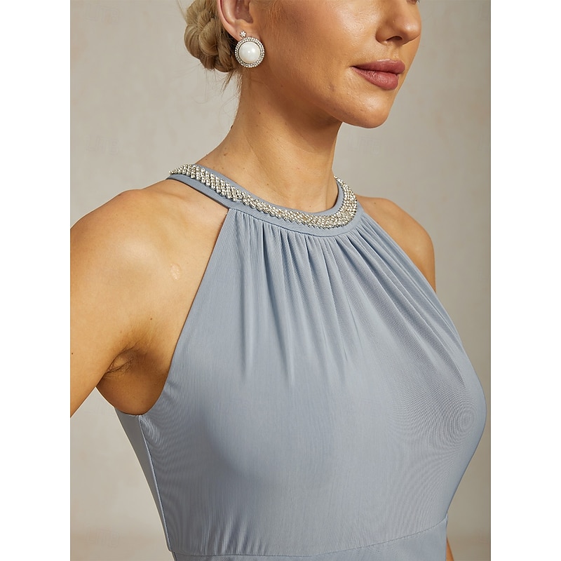 Women's Maxi Dress Sheath Dress Elegant Party Cocktail Solid Color Sleeveless Crew Neck Dusty Blue Summer4