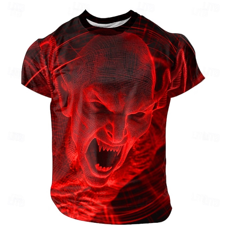 Halloween Men's Optical Illusion 3D Monster T Shirt Short Sleeve T shirt 3D Print Crew Neck Shirt Exaggerated Designer Horror Party Street Holiday Yellow Red Blue Summer Spring All Seasons Clothing