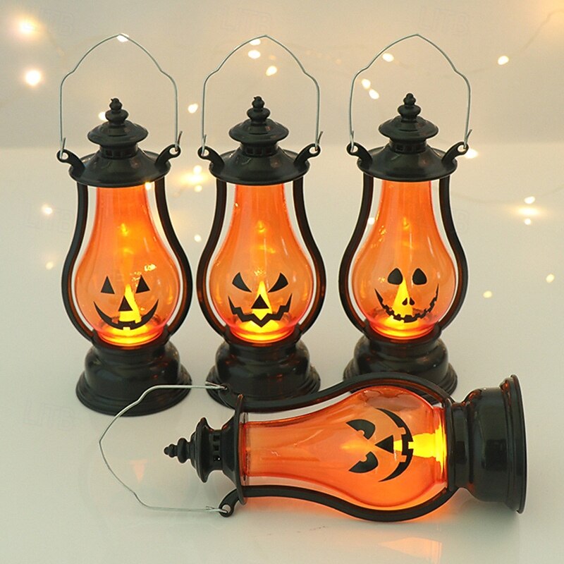 1 Pc Halloween Handheld Pumpkin Lamp Wind Light Small Oil Lamp Atmosphere Decoration Electronic Candle Horse Lantern2
